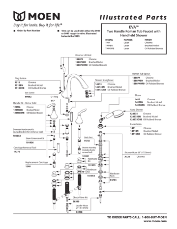 Moen T944 Eva™ Two Handle Roman Tub Faucet Installation Manual | Manualzz