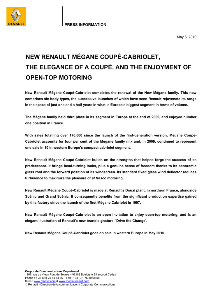 New Renault Megane Coupe Cabriolet The Elegance Manualzz