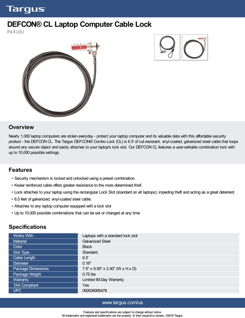 Defcon Cl Computer Lock Change Code Https Www Targus Com Br Downloads