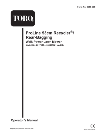 Toro 53cm Heavy-Duty Recycler/Rear Bagging Lawnmower Walk Behind Mower Operator's Manual | Manualzz