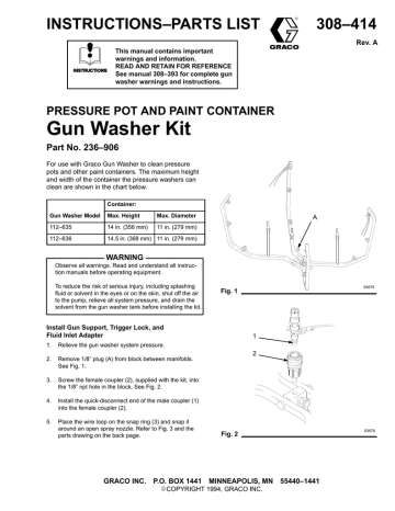 Graco 308414A Pressure Pot and Paint Container Gun Washer Kit Owner's Manual | Manualzz