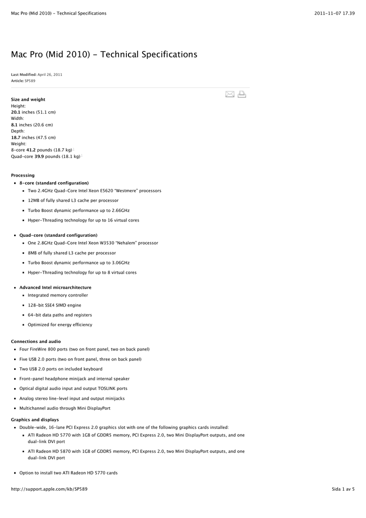 Mac Pro Mid 10 Technical Specifications Manualzz