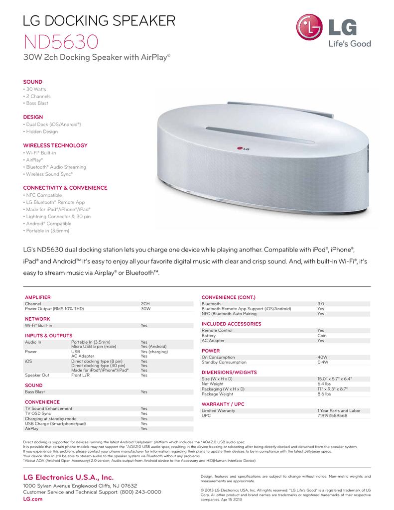 lg docking speaker nd5630