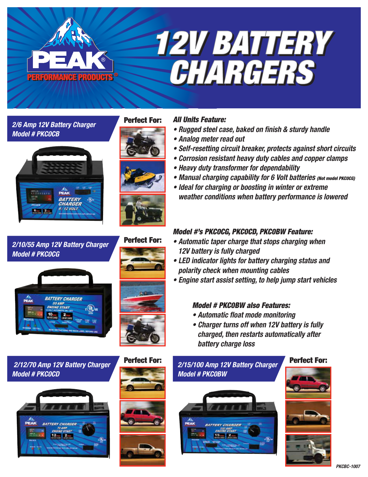 PEAK Battery Chargers Spec Sheet | Manualzz