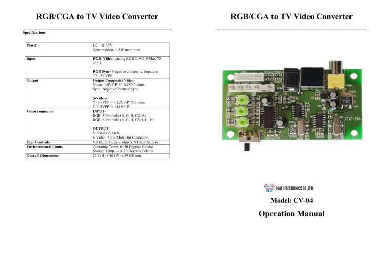 Rgb Cga To Tv Video Converter Manualzz