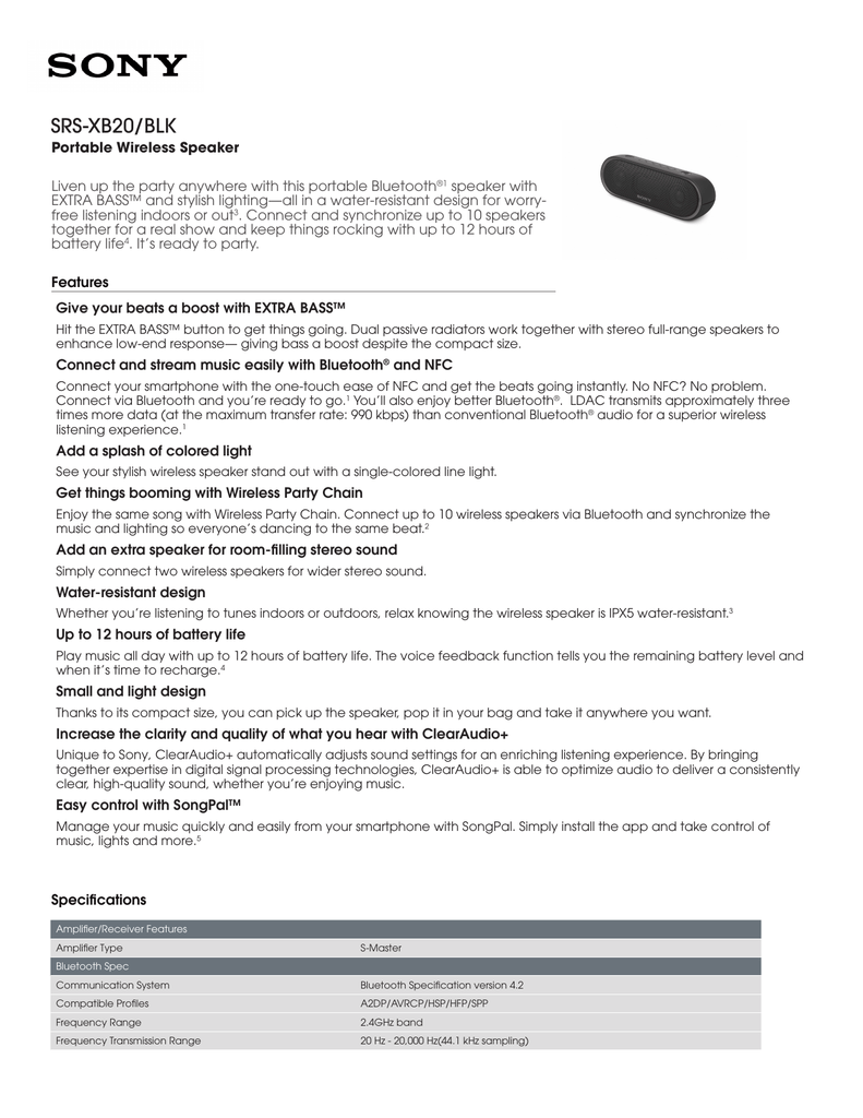 sony srs xb20 battery life