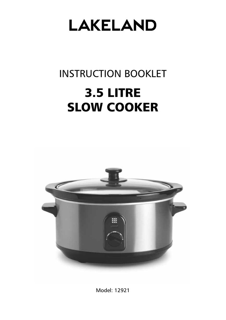 Lakeland 12921 3.5L Slow Cooker Owner's Manual Manualzz