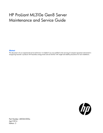 HP ProLiant ML310e Gen8 Server Maintenance and Service Guide | Manualzz