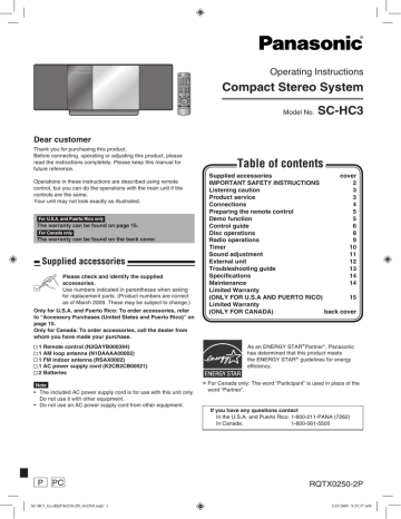 Panasonic SC-HC3 Stereo System User manual | Manualzz