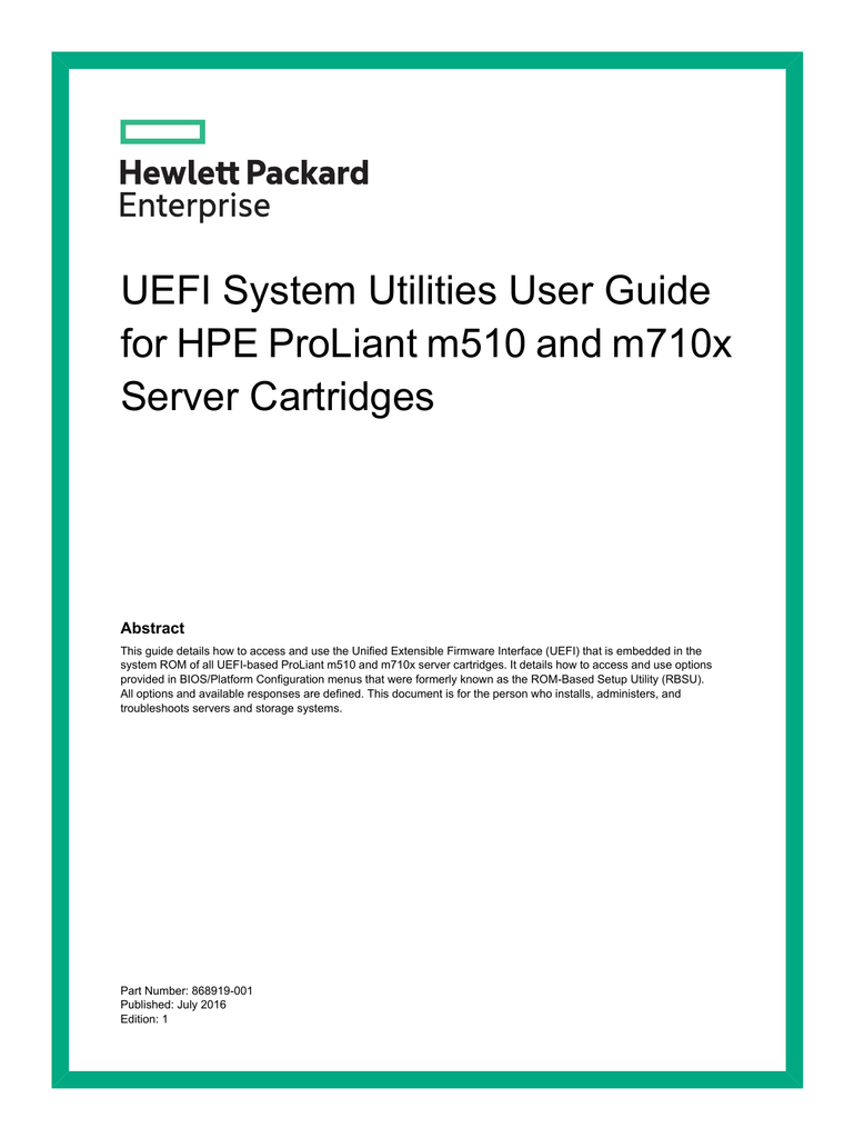 UEFI System Utilities User Guide for HPE ProLiant m510 Manualzz