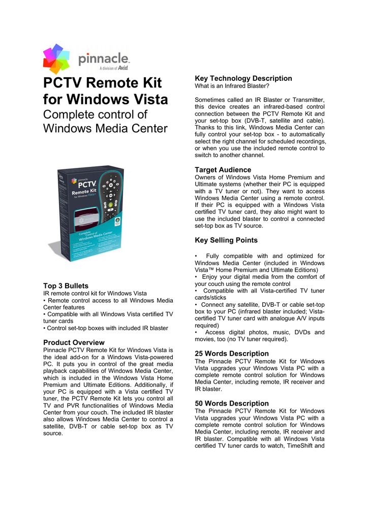 pinnacle media center windows 10