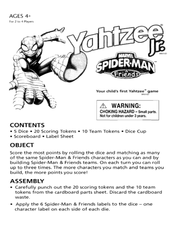 Hasbro Yahtzee Marvel Spider-man @ Friends Instructions | Manualzz