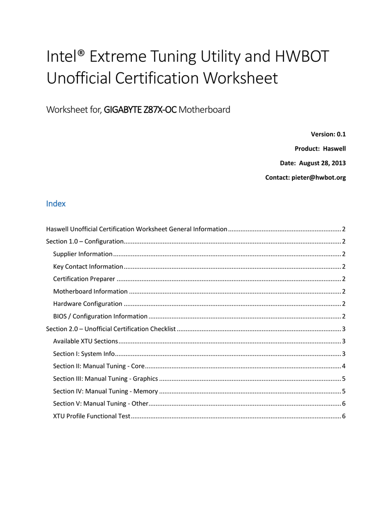 Intel Extreme Tuning Utility And Hwbot Unofficial Certification Manualzz