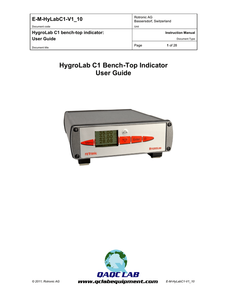 Operators Manual Rotronic Hc1 | Manualzz