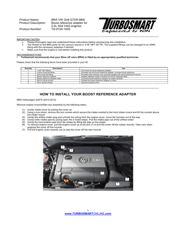 Turbosmart TS-0720-1002 Boost Reference Adapter Instructions | Manualzz