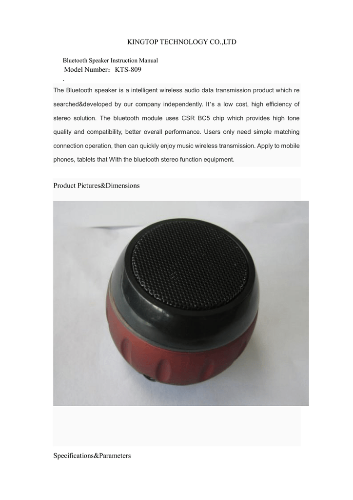 Bluetooth Speaker KTS-9 Manualzz Bluetooth Speaker KTS-9 Manualzz