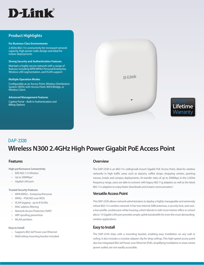 Wireless N300 2 4ghz High Power Gigabit Poe Access Point D Link