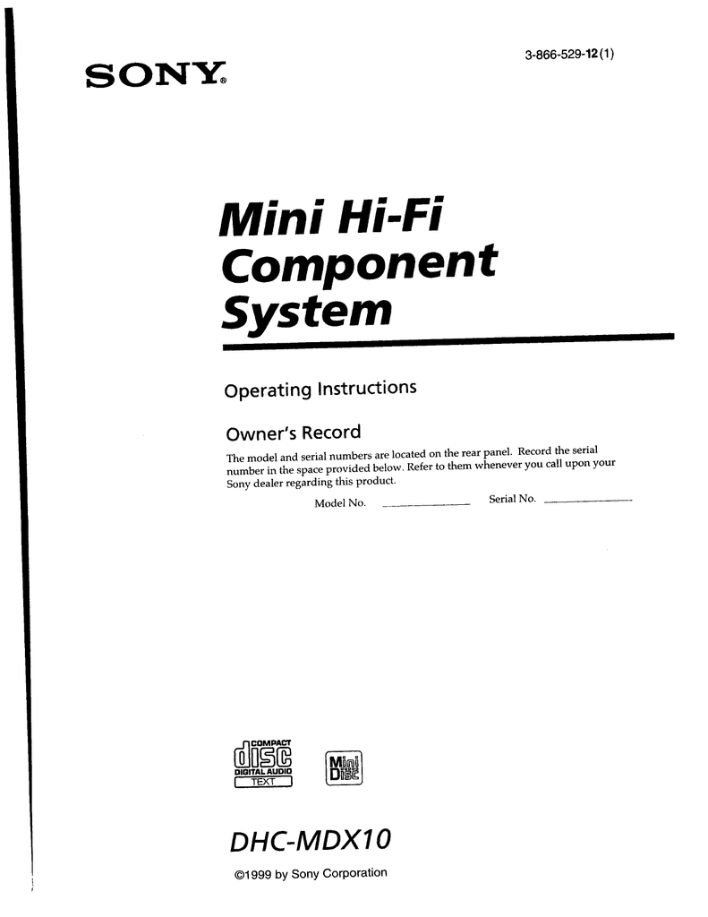 Sony Dhc Mdx10 User Manual Manualzz