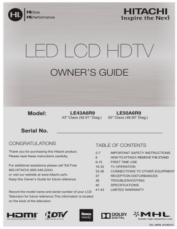Hitachi LE39A309 Owner's Manual | Manualzz