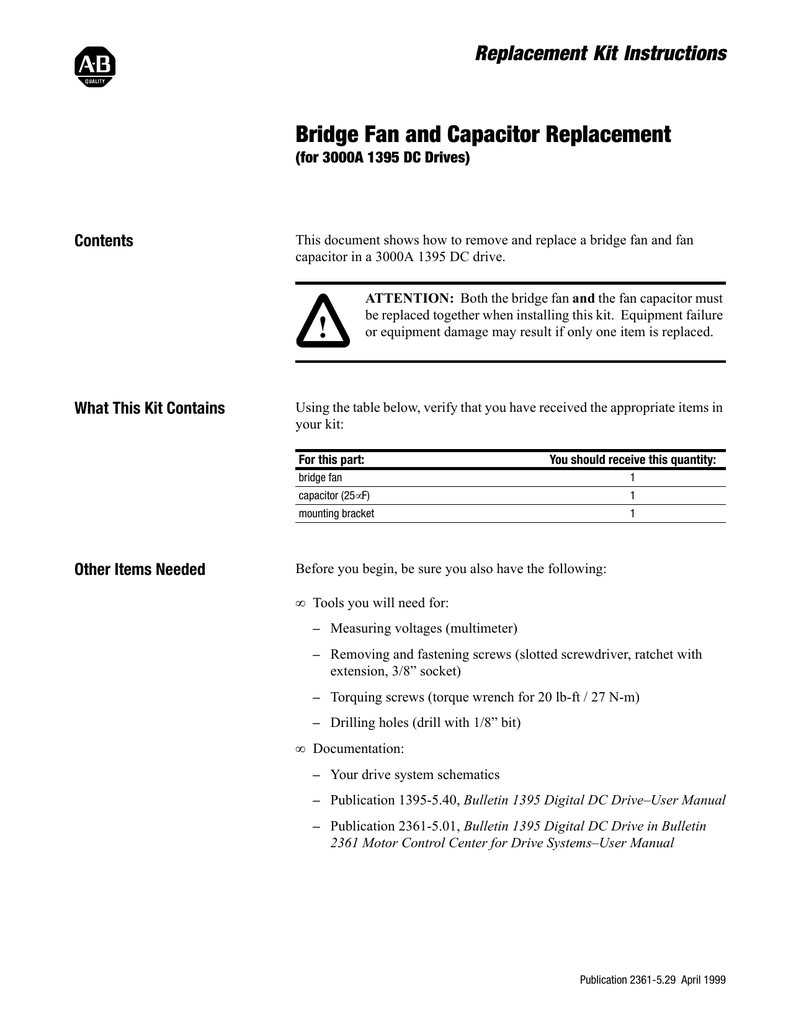 Replacement Kit Instructions Bridge Fan and Capacitor Replacement | manualzz.com