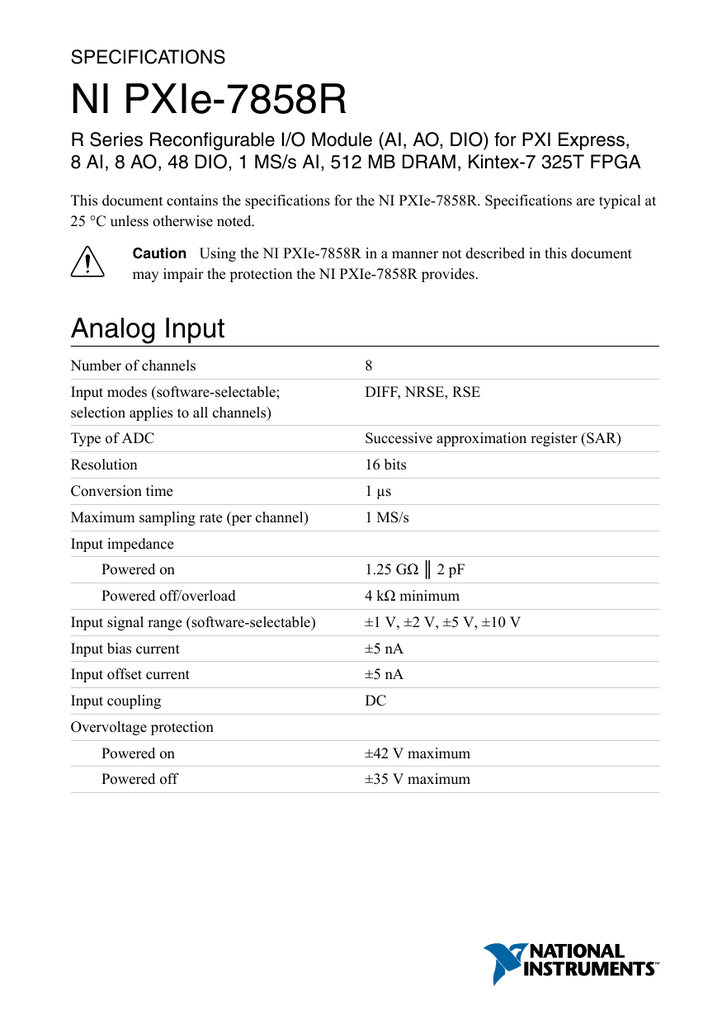 NI PXIe-7858R Specifications | Manualzz