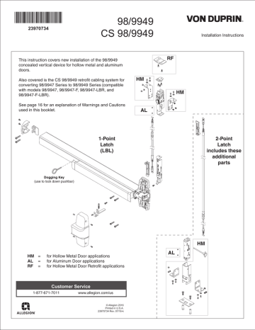 Von Duprin 98-9949 Installation instructions | Manualzz