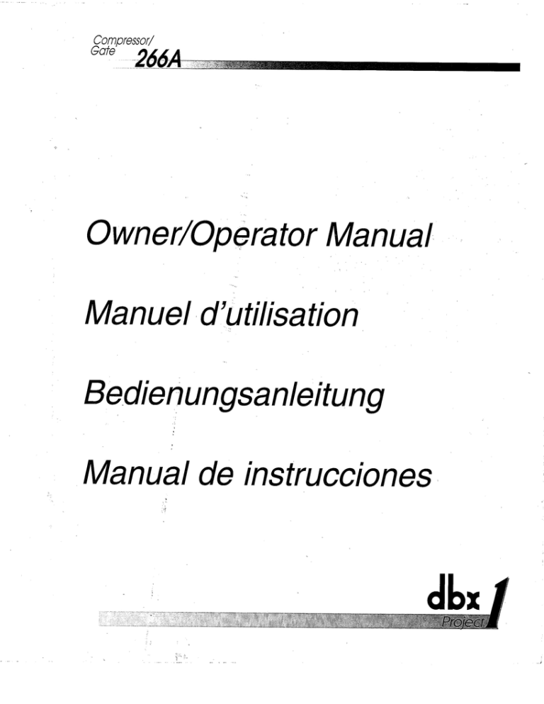 Dbx 266a 266a Project 1 Owner S Manual Manualzz