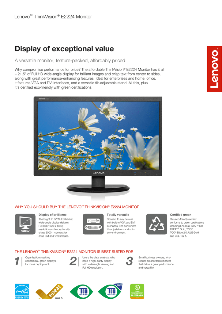 ThinkVision E2224 Datasheet | Manualzz
