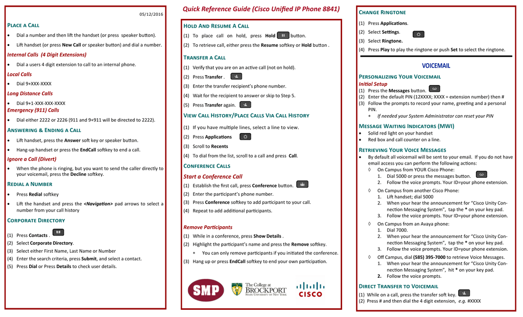 VOICEMAIL Quick Reference Guide (Cisco Unified IP Phone 8841) Manualzz