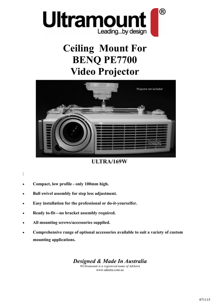 Ceiling Mount For Benq Pe7700 Video Projector Manualzz Com