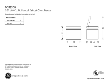 GE FCM15DHWW 14.8 Cu. Ft. Manual Defrost Chest Freezer Quick Specs | Manualzz