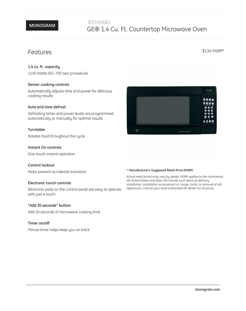 Ge 1 4 Cu Ft Countertop Microwave Oven Features Manualzz