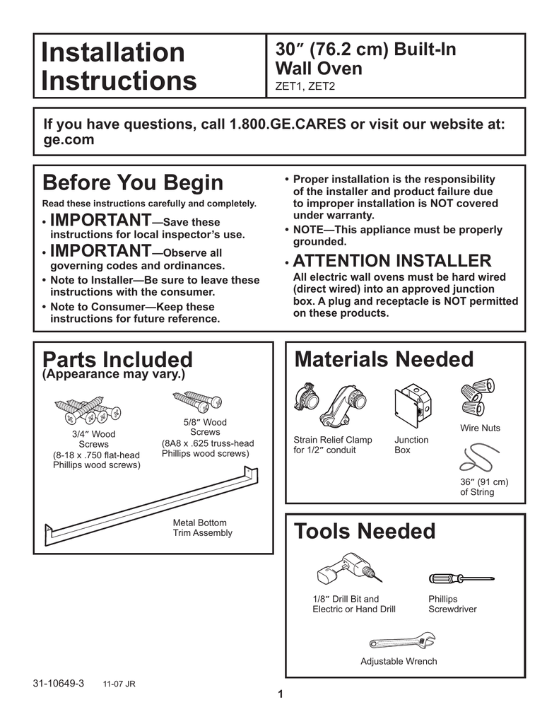 Ge Monogram Appliances Zet1smss Installation Instructions Manualzz