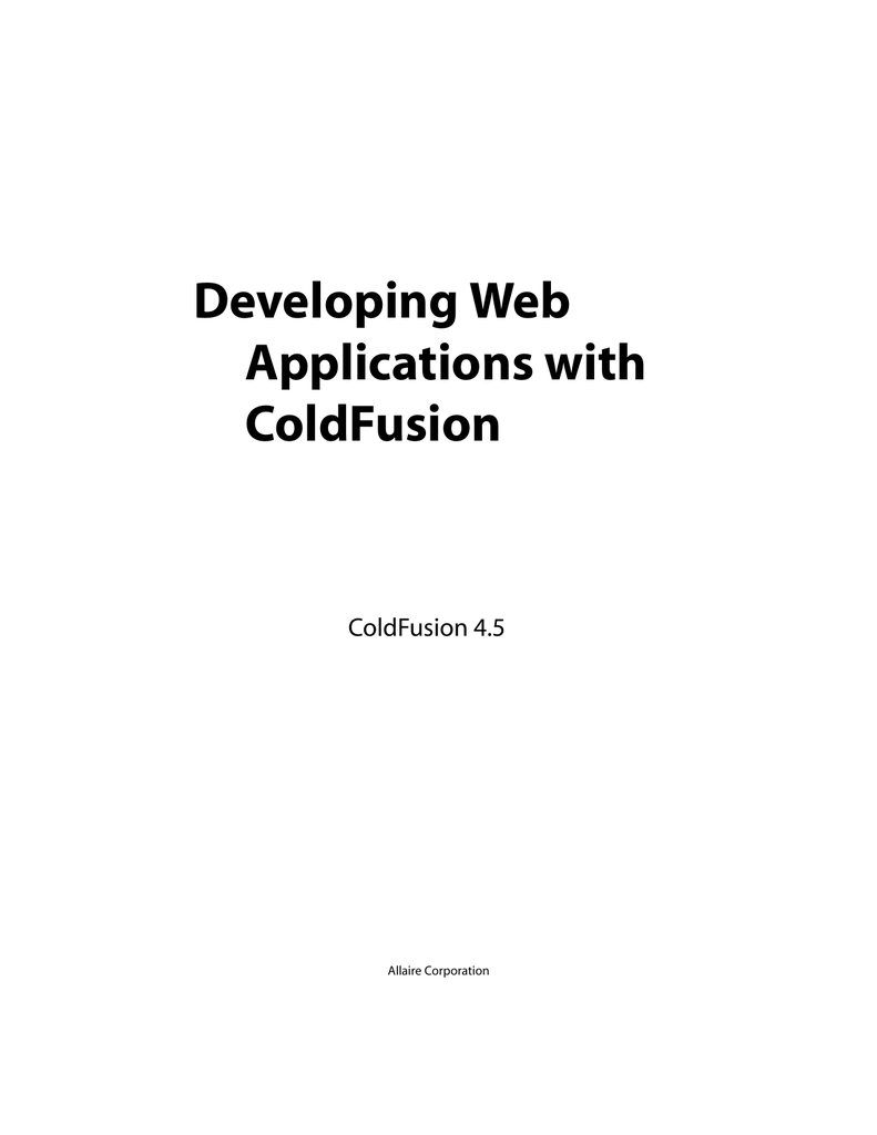 Developing Web Applications With Coldfusion Manualzzcom - 