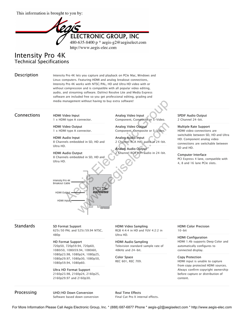 Blackmagic Intensity Pro 4k Spec Sheet Manualzz