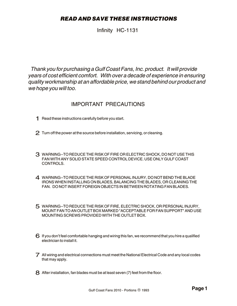 Infinity Hc 1131 Read And Save These Manualzz Com