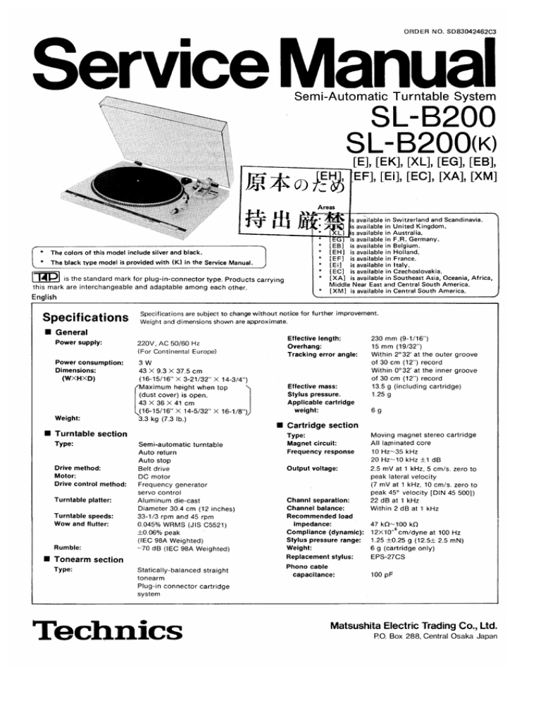 Technics Sl B 0 Service Manual Manualzz