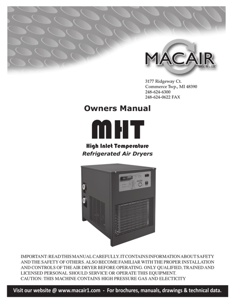 Owners Manual Refrigerated Air Dryers for Compressed Air Manualzz