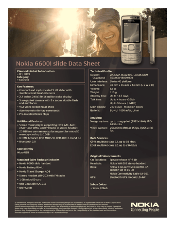 Nokia 6600i slide data sheet | Manualzz