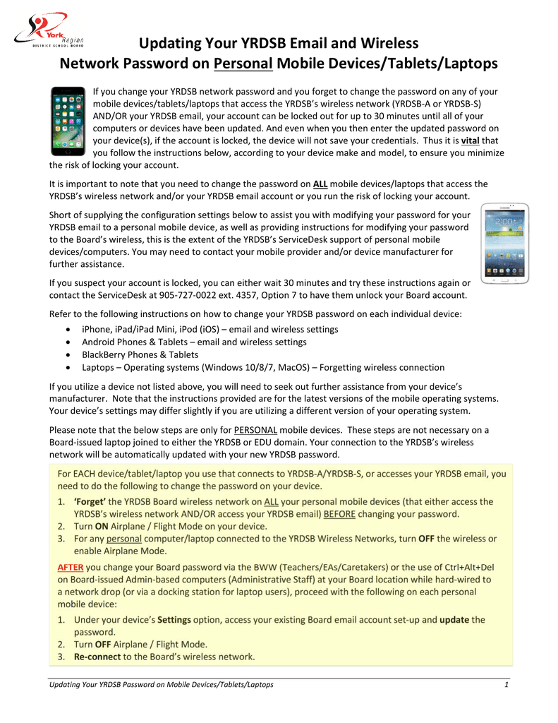 Updating Your YRDSB Email and Wireless Network Password on | manualzz.com