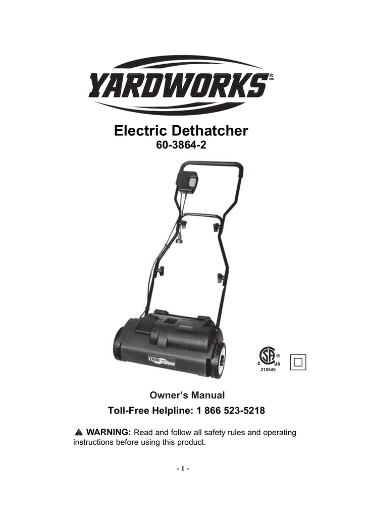 Electric Dethatcher Manualzz