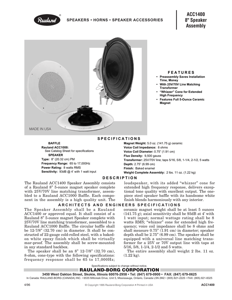 ACC1400 8" Speaker Assembly Manualzz