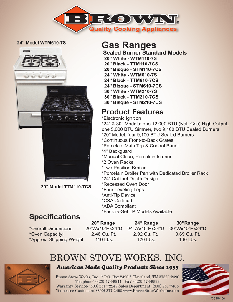 Gas Ranges Sealed Std Brown Stove Works Inc Manualzz