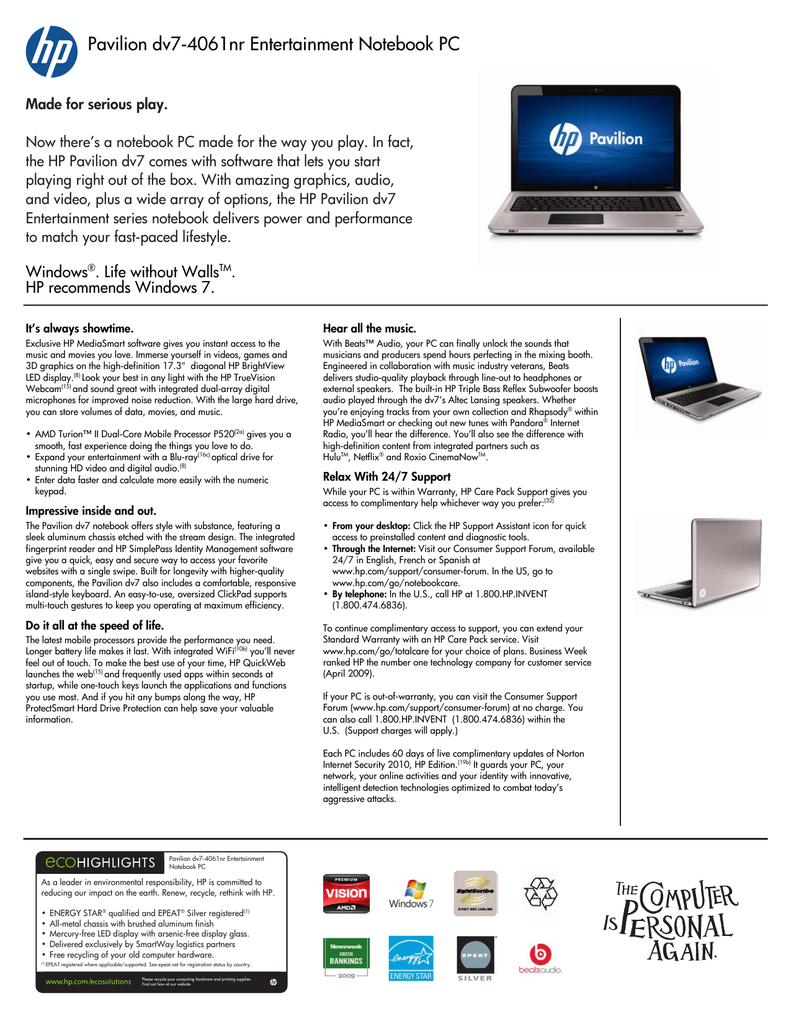 Hp Pavilion Data Sheet Manualzz
