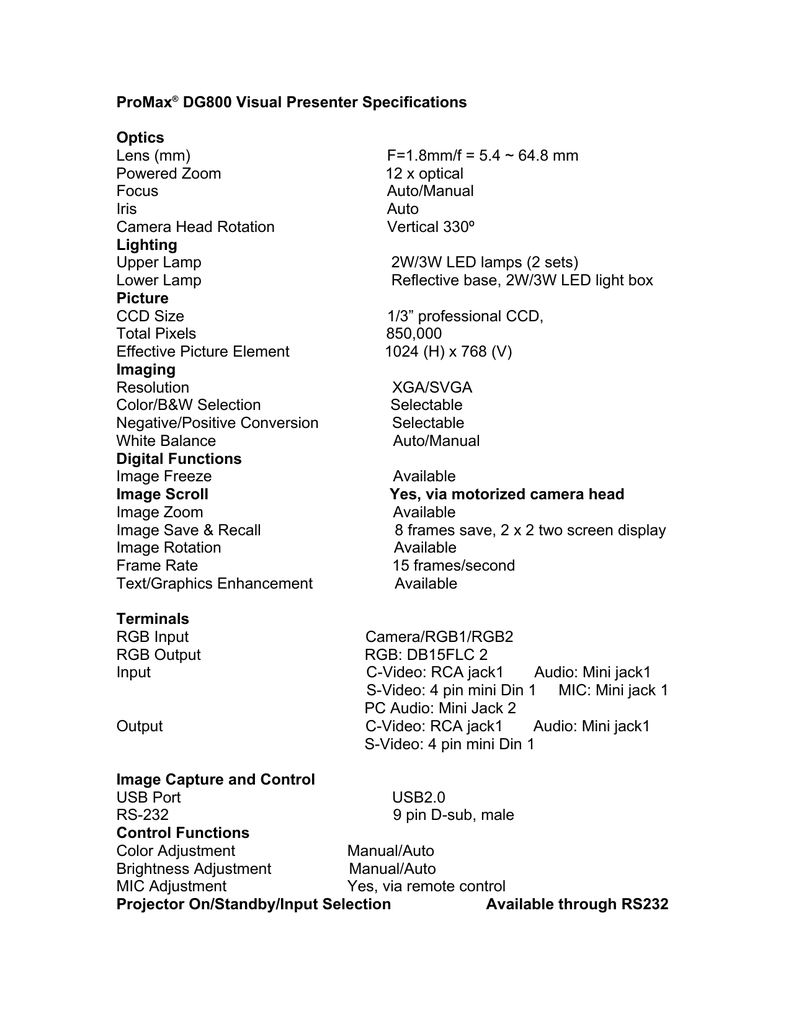 Dg800 Specs Av Iq Manualzz Com