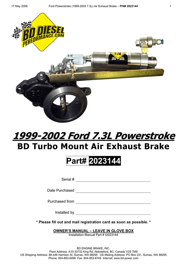 BD Diesel 2023144 Exhaust Brake Installation Instructions Manualzz