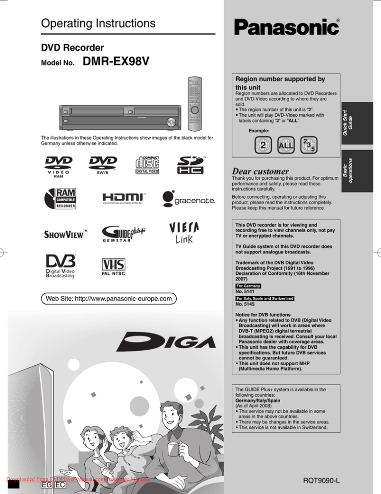 Panasonic Dmr Ex98v User Guide Manual Manualzz