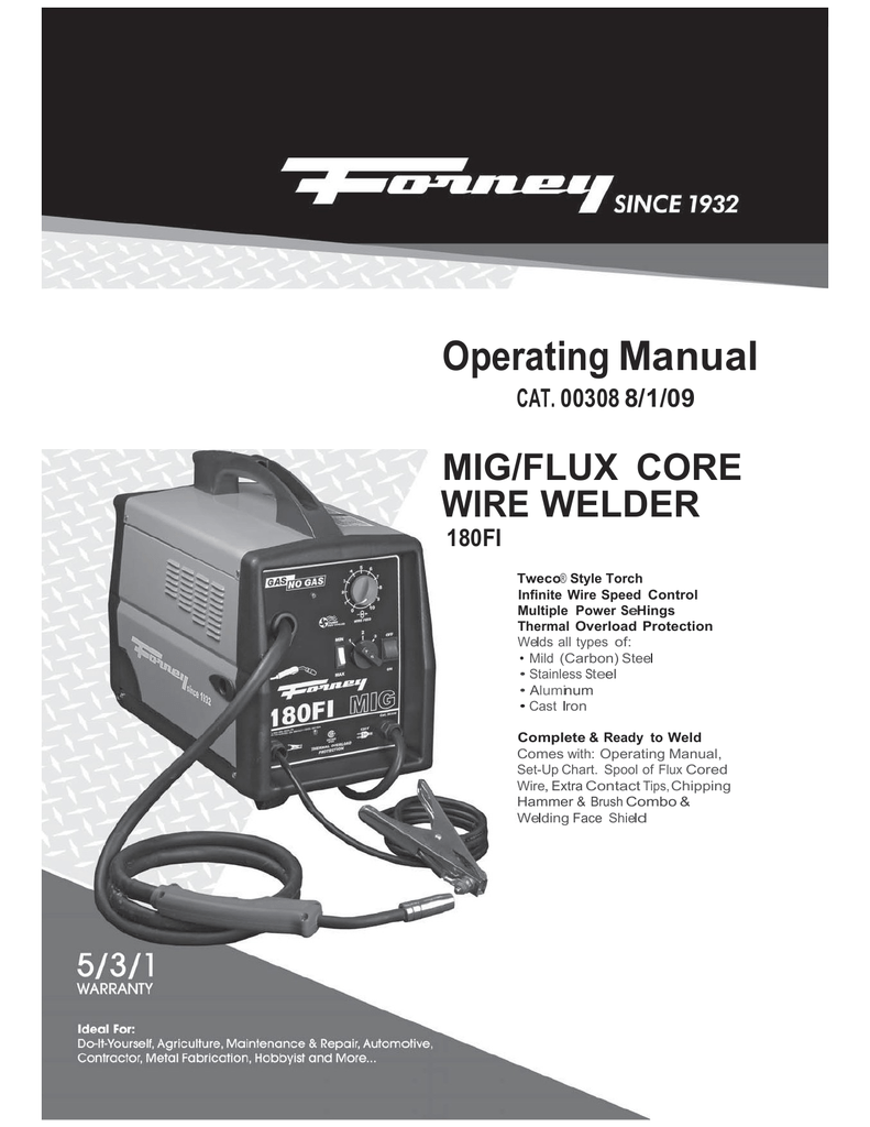 Forney 308 180 FI MIG FluxCore Manual | Manualzz
