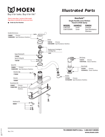 Moen CA87520CSL Muirfield Classic Stainless Kitchen Faucet Parts View ...