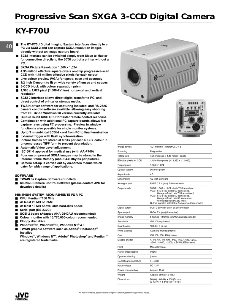 Progressive Scan Sxga 3 Ccd Digital Camera Ky F70u Manualzz